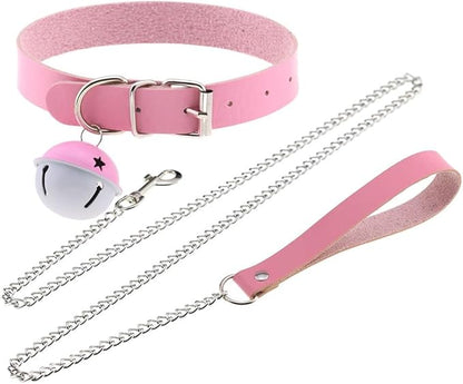 Adjustable vegan leather Pink Temptation Choker with chain and bell for DDLG kawaii babygirl cutecore little space everyday looks