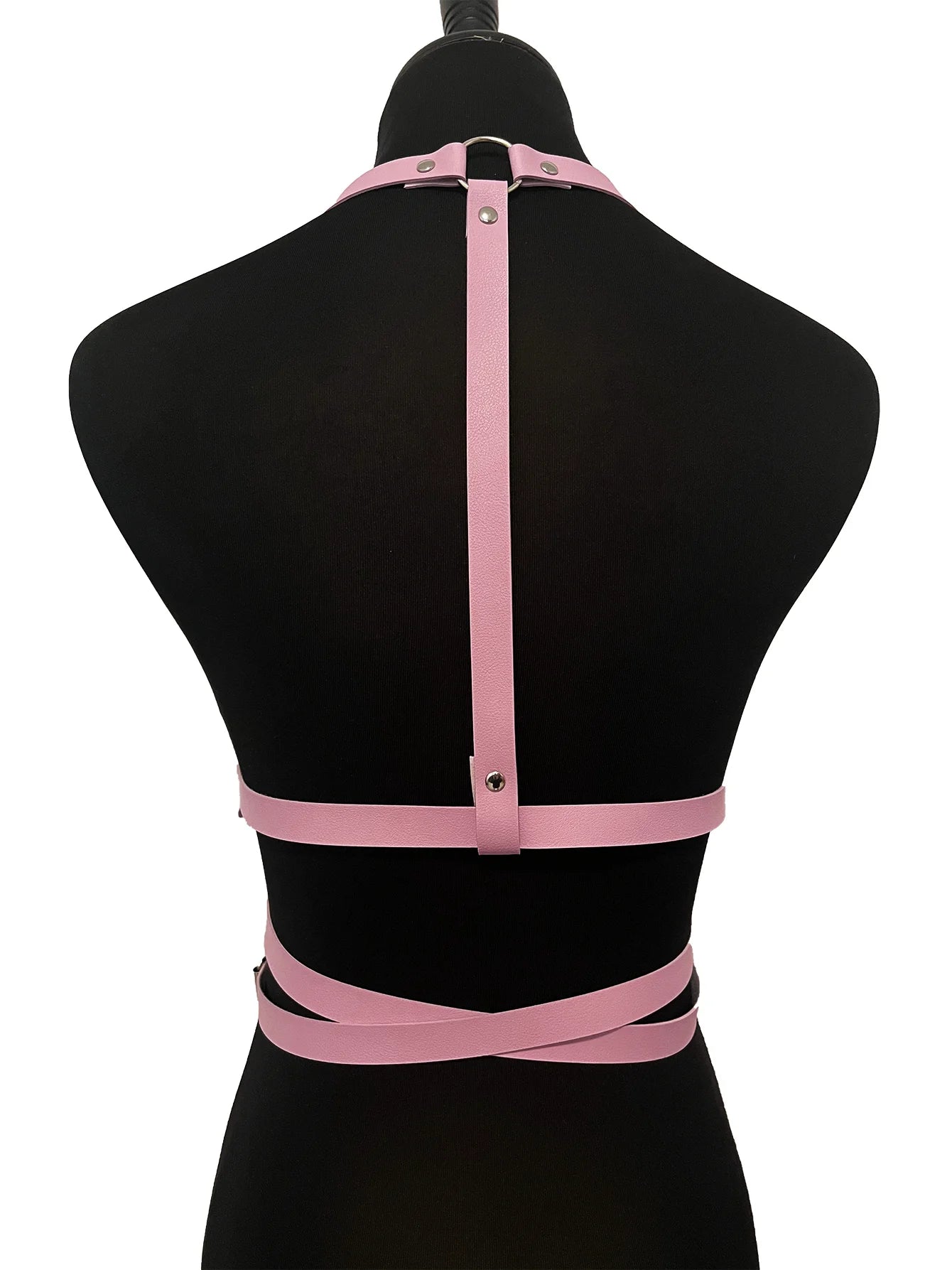 Back view of harness, adjustable fit and strappy design, kawaii baddie vibes