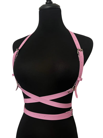 Pink Under Bra Straps Harness, black and pink with black lines, bold edgy kawaii and fetish play