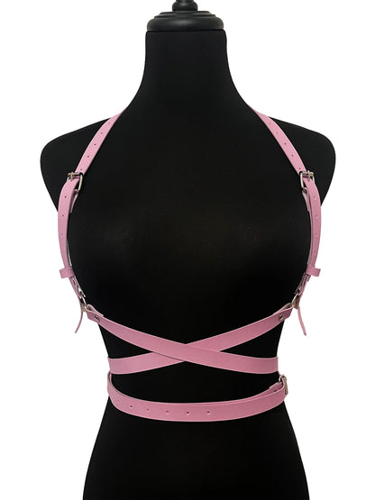 Pink Under Bra Straps Harness, black and pink, strappy edgy look, playful and kawaii baddie vibes