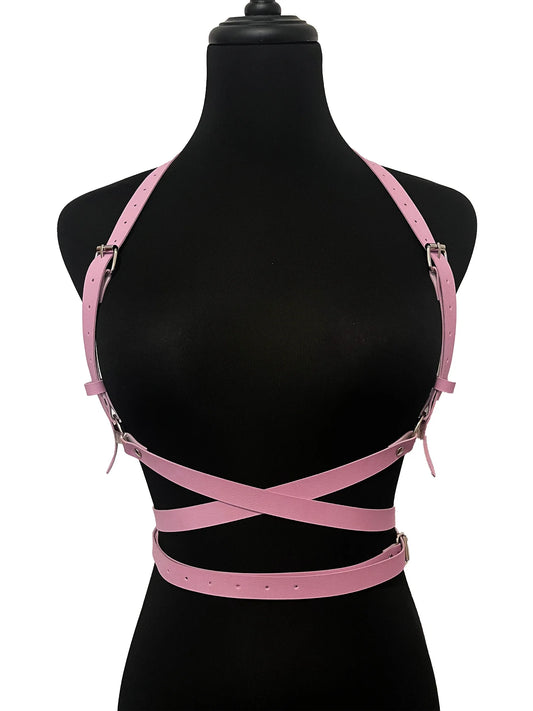 Pink Under Bra Straps Harness, black and pink, strappy edgy look, playful and kawaii baddie vibes