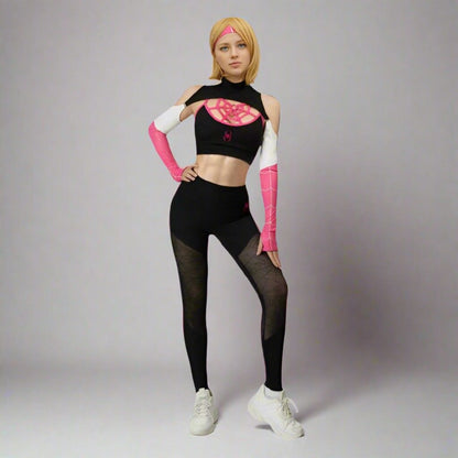 Pink Venom Kiss Set, egirl baddie DDLG kawaii lace crop top and under-knee shorts set