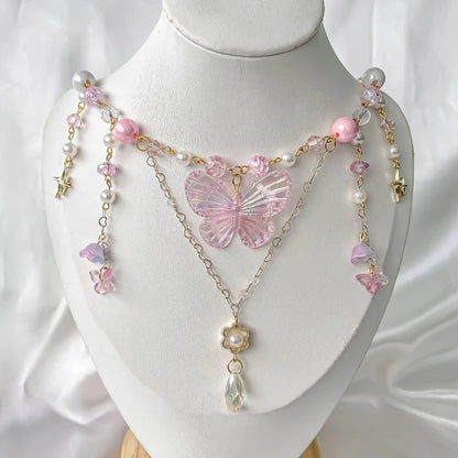 Pink Whisper Butterfly Necklace, an ideal gift for soft girl, ddlg aesthetic, and kawaii collections