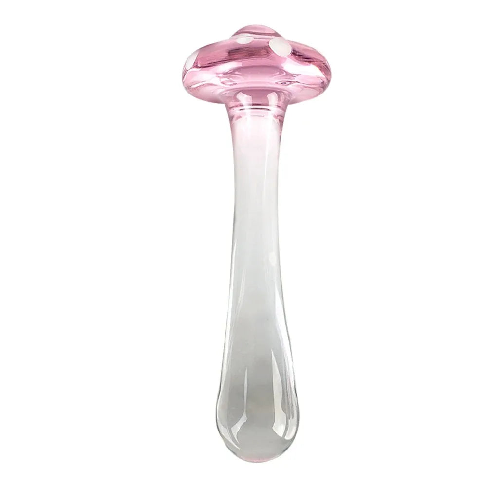 Pinkie Shroom Glass Wand 14cm borosilicate crystal mushroom with pink hues and white base, durable and elegant adult toy
