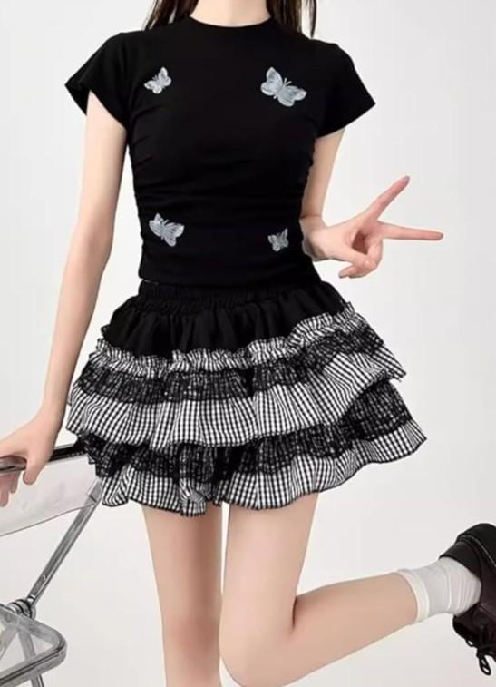 Plaid Prairie Cutie skirt with ruffle hem and flowy lightweight fabric for soft cowgirl and cutecore looks