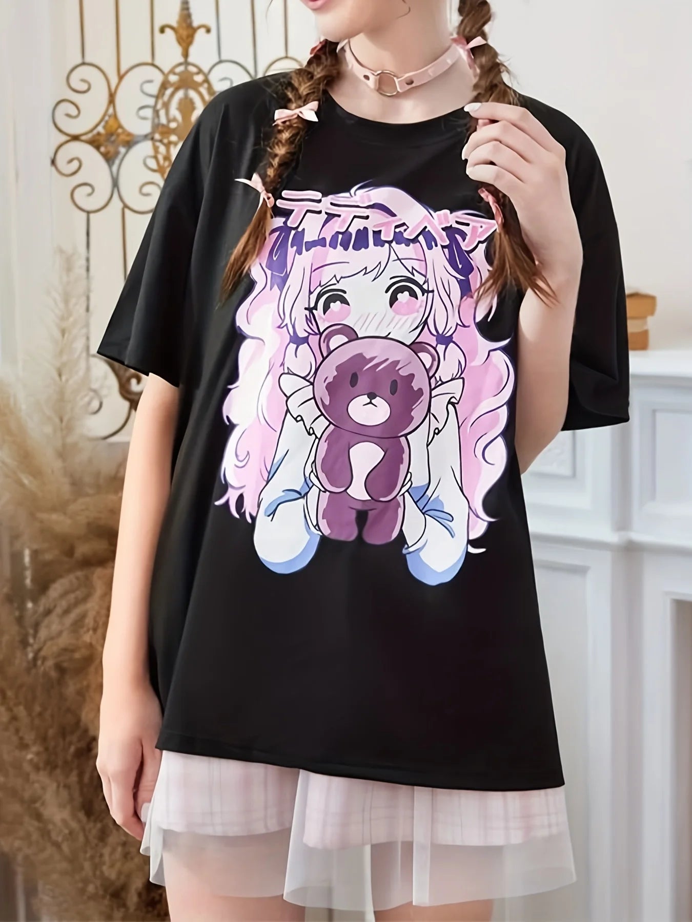 Playful kawaii teddy anime babygirl tee, soft cotton fashion for streetwear vibes