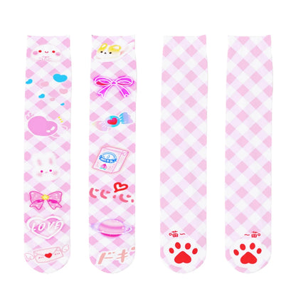 Playful pastel stockings with bunny, puppy, ribbons, hearts, and paw prints, perfect for kawaii/DDLG fashion