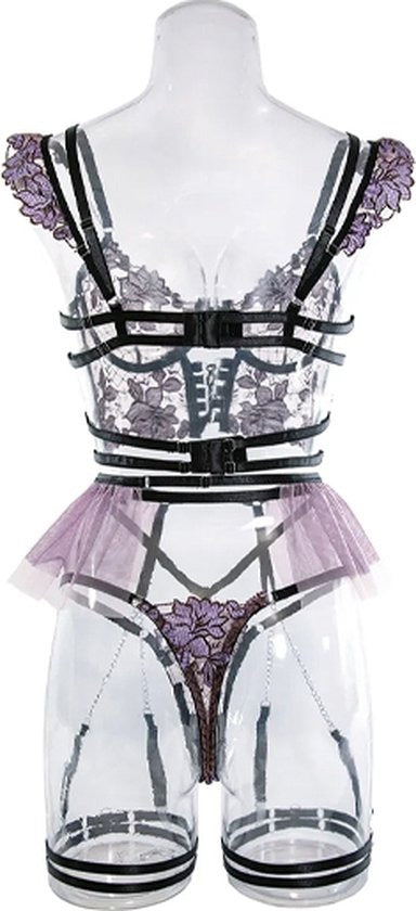 Playful purple corset tutu set, structured corset with sexy cut-out, mini skirt with side tutus, cutecore vibes