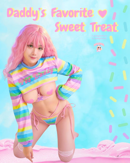 Playtime With Daddy Full Set front view, multicolor crop top, matching panty, cutebaddie, DDLG playful outfit