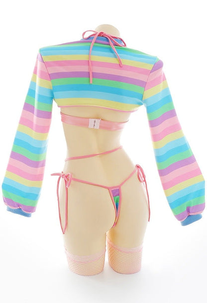 Playtime With Daddy Full Set styled outfit, multicolor crop top and panty with accessories, cutebaddie, DDLG flirty look