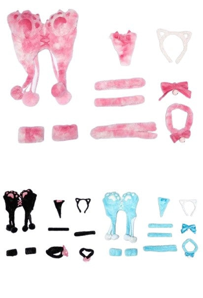Plush Kitty Corset Cosplay Set featuring paw-shaped cups, playful tail, 3D ears, ribbon choker and cuffs, sexy flirty cute cutecore little-core