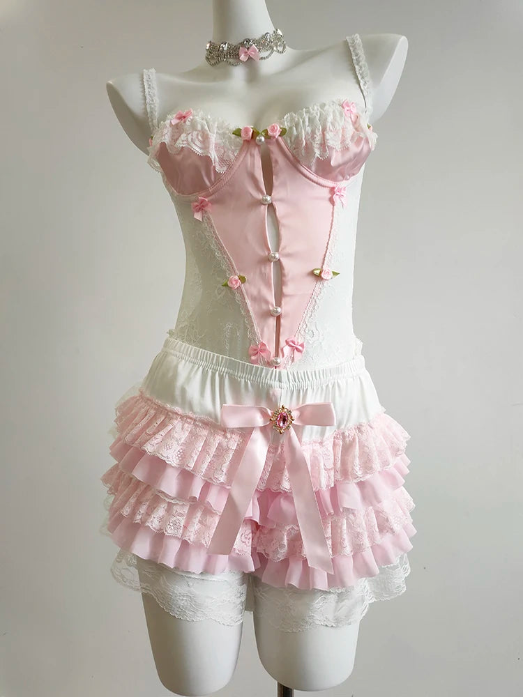 Porcelain Bloom dreamy bodysuit with Victorian-inspired lace and flirty neckline for ABDL and kawaii aesthetic