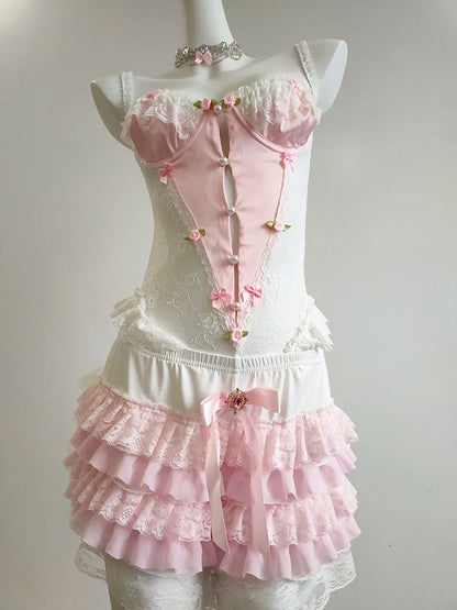 Sheer Porcelain Bloom lingerie bodysuit with gentle ruffles, designed for DDLG little space and dreamy content