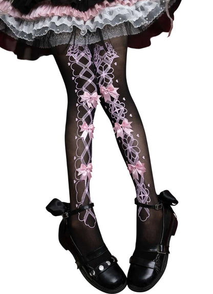 Close up of scalloped lace detailing on Porcelain Lace Bow Lolita tights