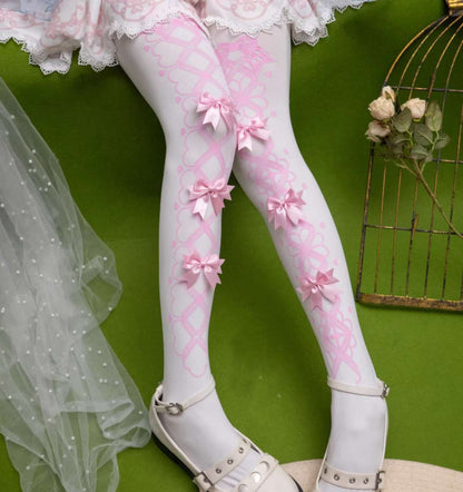Model wearing Porcelain Lace Bow Lolita tights, DDLGirl gothic lolita style