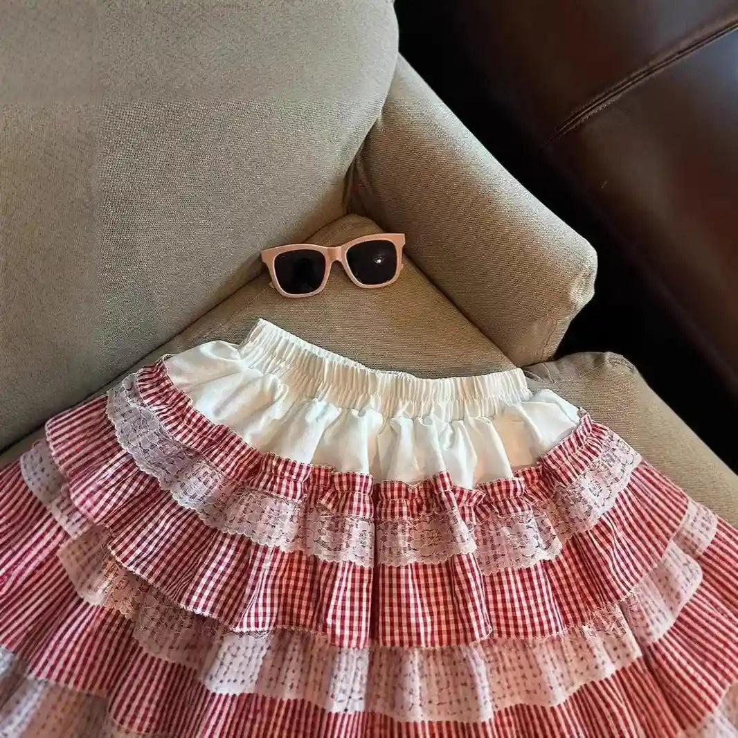 Flattering plaid skirt with ruffle detail for cutecore and kawaii looks