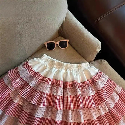 Flattering plaid skirt with ruffle detail for cutecore and kawaii looks
