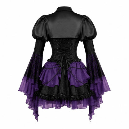 Back view of Pretty Goth Doll Lolita Set showing layered ruffle skirt, DDLGirl gothic style