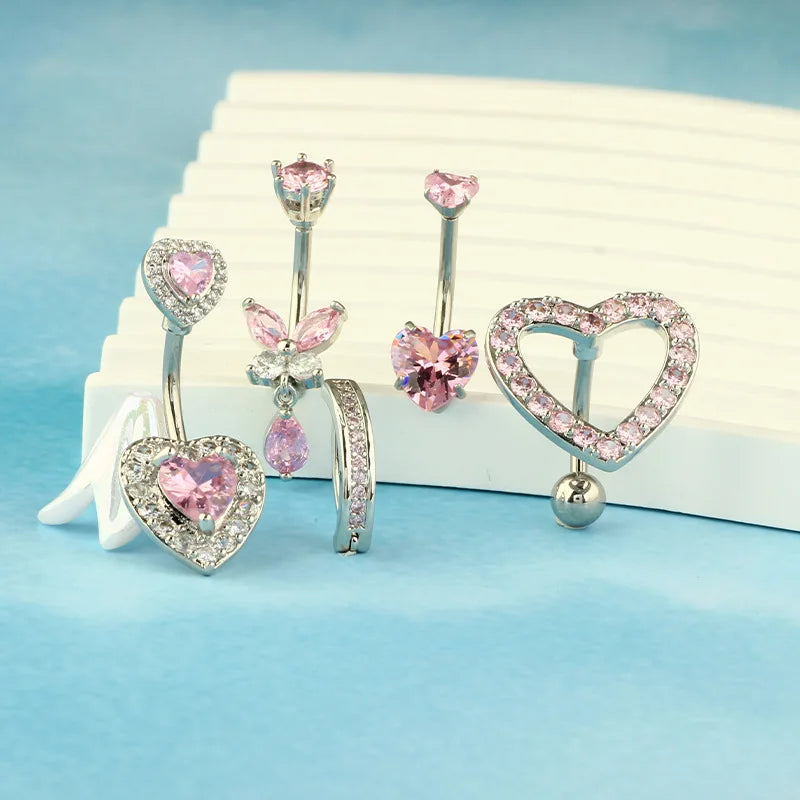 Pretty in Pink belly ring set with kawaii body jewelry in multiple sparkling pink shades