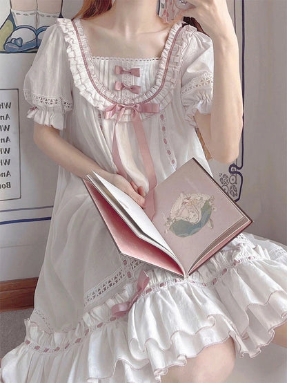 Full length view of Pretty Princess Lolita nightgown styled for cozy bedtime looks