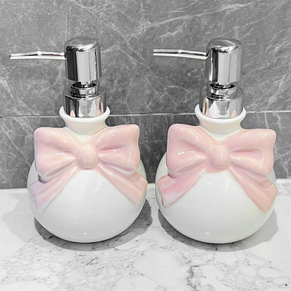 Princess Bow Refillable Soap Dispenser, pastel pink bow, kawaii cutecore bathroom accessory for playful spaces