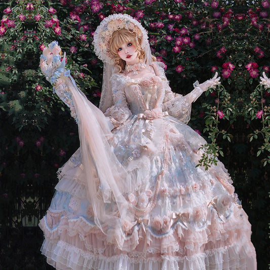 DDLG ABDL princess tea dress with ruffles, lace trim, puff sleeves for cutecore and kawaii style