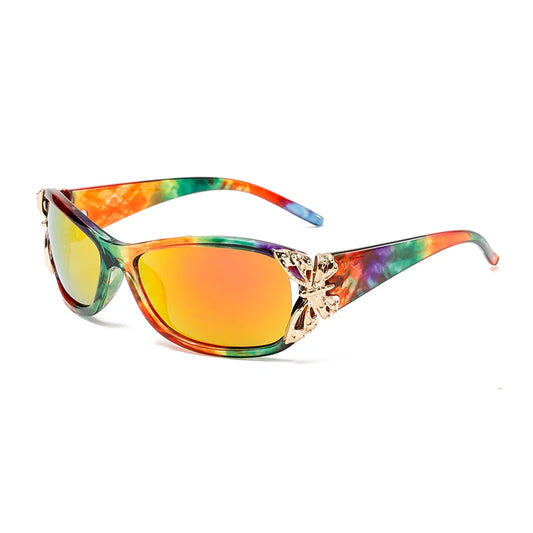 vibrant psychedelic rave sunglasses with colorful trippy pattern for festival vibes