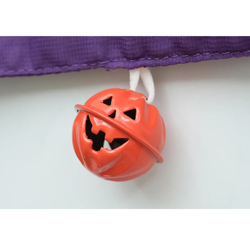 Purple choker with orange jingle bell pendant, Pumpkin Maid cosplay accessory