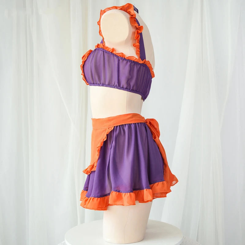 Lightweight chiffon fabric texture detail on Pumpkin Maid cosplay set