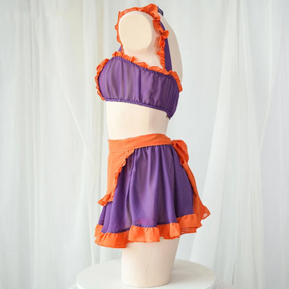 Lightweight chiffon fabric texture detail on Pumpkin Maid cosplay set