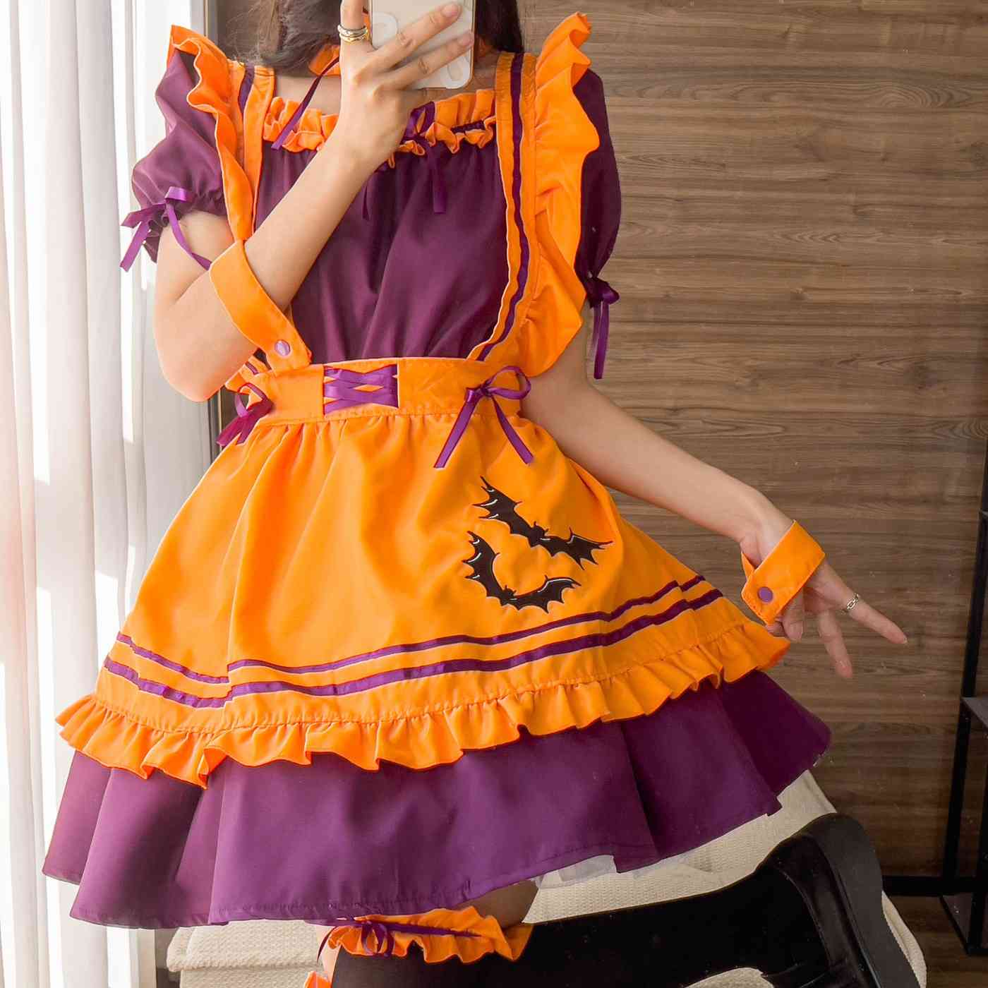 Cute kawaii autumn pumpkin dress set for ABDL DDLG cutecore vibes with apron, sleeves, and cozy fall accessories