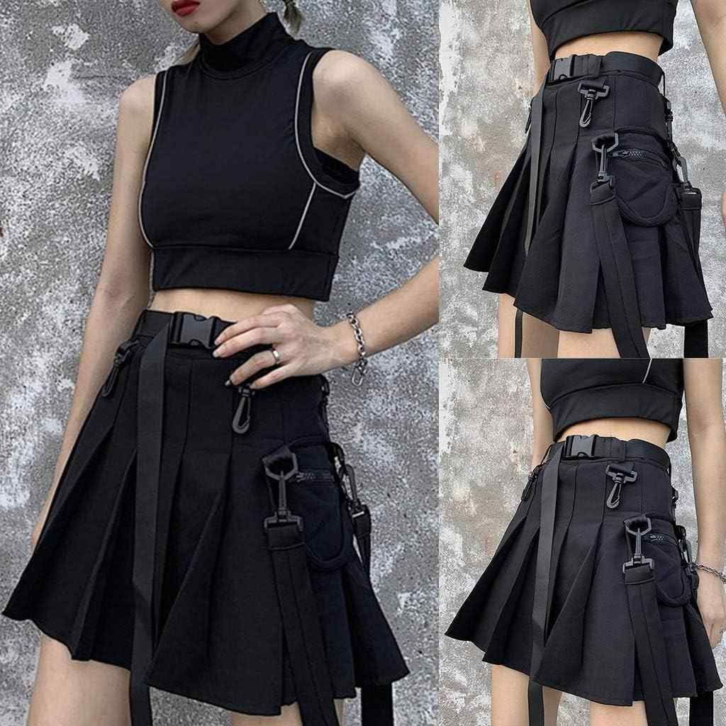 Punk Blacklist Buckle Skirt, cutecore-inspired mini skirt with buckle, hook, and pocket details