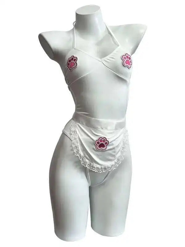 Matching stockings included with Puppy Love Paws Bodysuit Set — complete ddlg puppy play look with full baddie cosplay vibes.