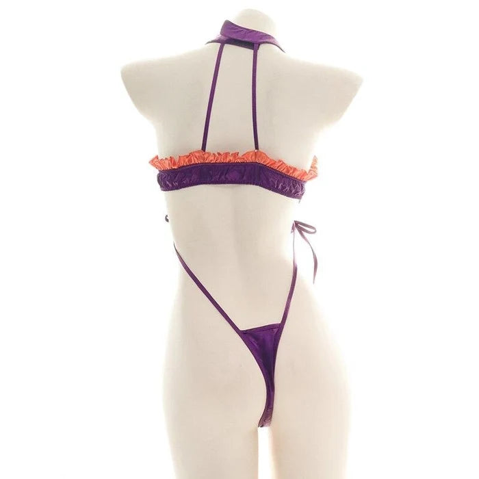 Back view of Purple Batty Babe ruffle Halloween set, DDLGirl baddie style