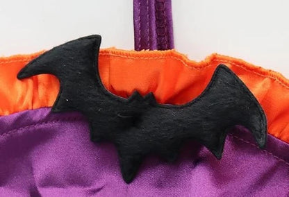 Close up of tiny black bat detail on Purple Batty Babe Halloween top