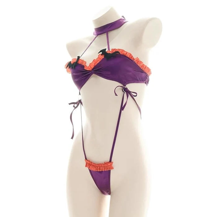 Adjustable hip tie bow detail on Purple Batty Babe Halloween bottom