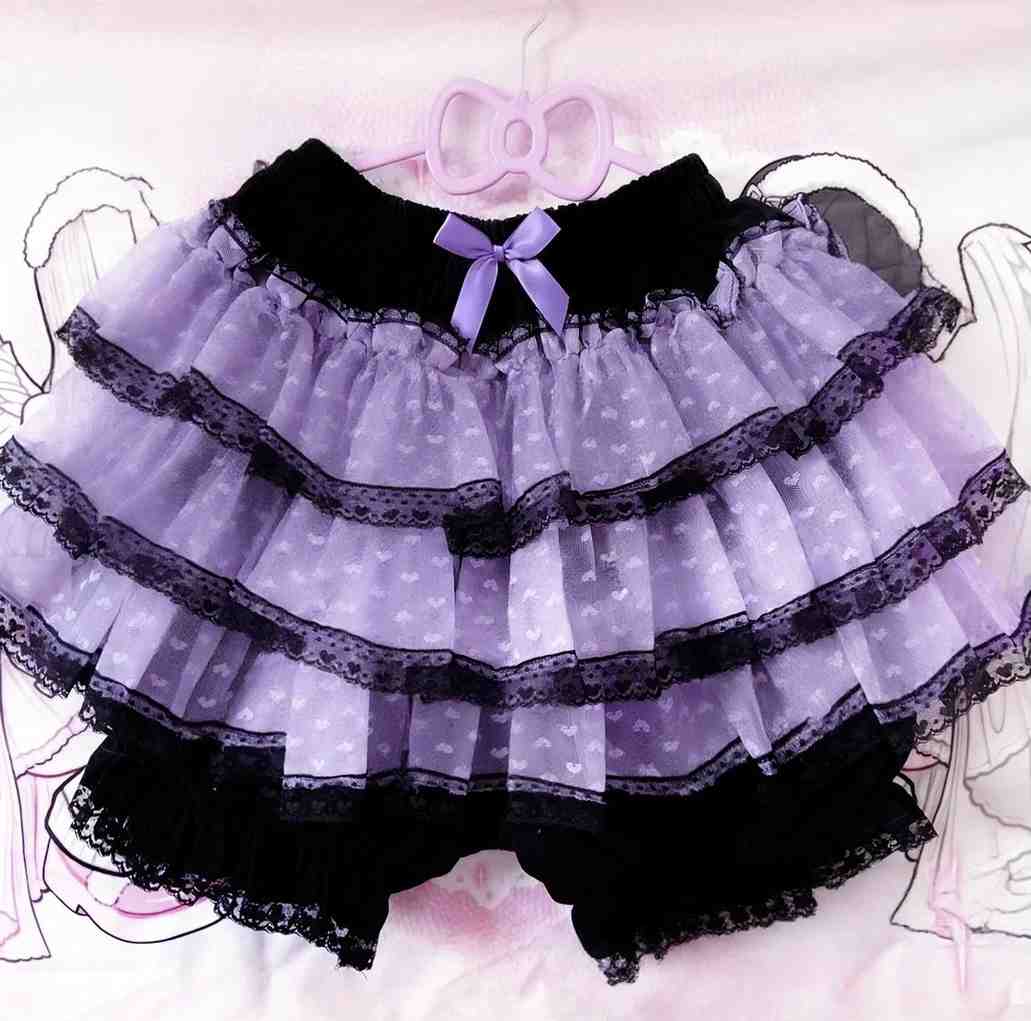Princess Puff Ruffle Mini Skirt in purple and black for playful gothic pastel looks