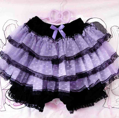 Princess Puff Ruffle Mini Skirt in purple and black for playful gothic pastel looks
