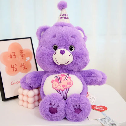 Purple Party Hat Rainbow Teddy plush bear with soft cozy fabric and birthday hat