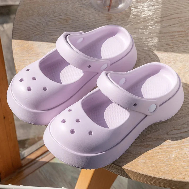 Purple Sweet Summer Platform Slides with thick soles and pastel ddlg energy