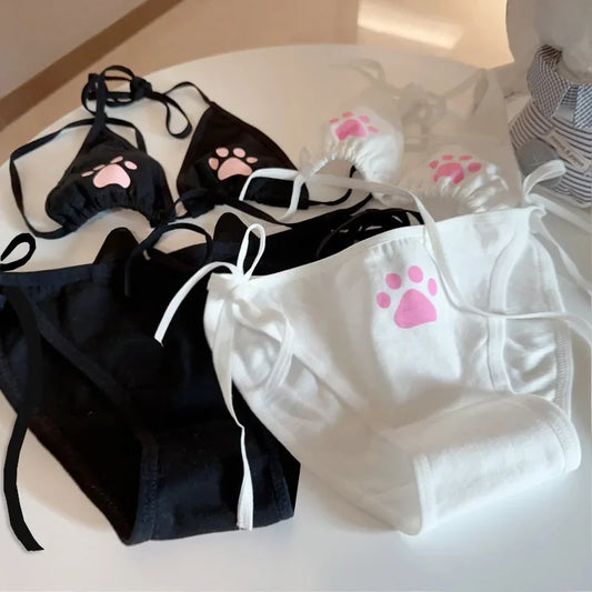 Purrfect Little Baby Intimates Duo in black and white sets, kawaii DDLG basics with playful paw prints