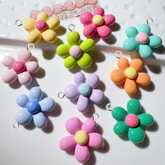 Rainbow Bloom Charm Set with glossy rainbow flower charms for kawaii jewelry and crafts