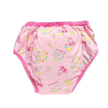 Rainbow bunny training pants with heart and star fairground details, soft cotton DDLG ABDL vibes