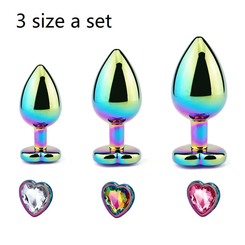 rainbow chrome heart gem plug set with multiple sizes for playful styling