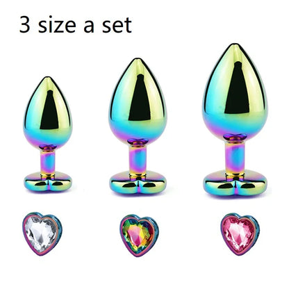 rainbow chrome heart gem plug set with multiple sizes for playful styling