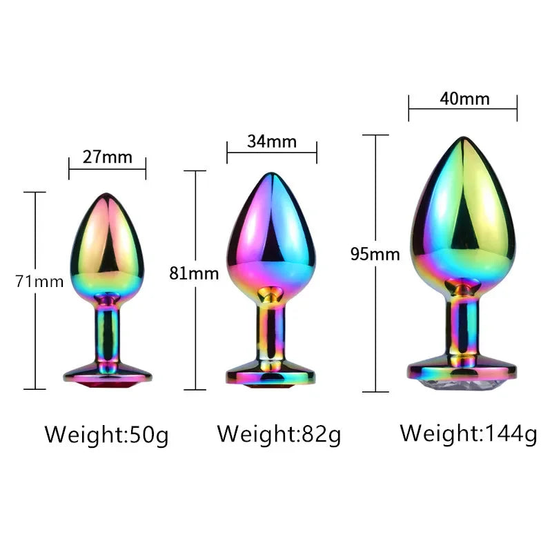 rainbow chrome heart-shaped gem plug small size for cutecore kink play