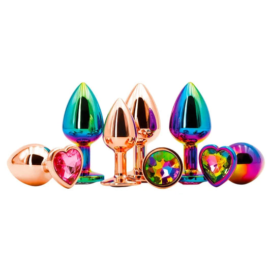 rainbow chrome gem plugs heart shaped body safe smooth metal DDLG ABDL cutecore playful sensual