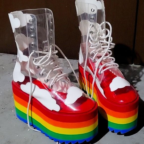 Cutecore Rainbow Drift Dream Heels, bold baddie platform shoes for kawaii fashion