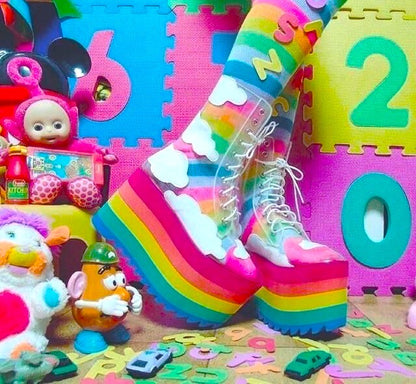 Rainbow Drift Dream Heels for little space and pastel aesthetic outfits, thick platform shoes