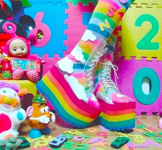 Rainbow Drift Dream Heels for little space and pastel aesthetic outfits, thick platform shoes